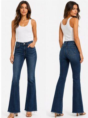 MOTHER The Runaway Fray Flare Jeans Girl Crush Raw Hem Size 28